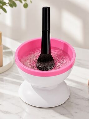 Source Unknown Pink & White Silicone Rim Makeup Brush Cleaning Bowl